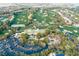 Expansive aerial view of a meticulously designed golf course with greens, water features, and a luxurious clubhouse at 47 Grand Masters Dr, Las Vegas, NV 89141