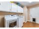 Convenient laundry room features modern washer and dryer, white cabinets, and utility sink for efficient chores at 5528 Apache Wells Way, Las Vegas, NV 89130