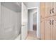 Bathroom view of tiled shower and built in cabinets at 2281 Wagon Ave, Pahrump, NV 89048