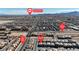 Wide aerial view of a planned community, showing proximity to S. Decatur Blvd. and South Point at 10122 Mystic Falls Dr, Las Vegas, NV 89141