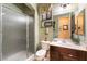 Charming bathroom featuring a glass-enclosed shower, vanity with sink, and tasteful decor at 1013 Baronet Dr, Las Vegas, NV 89138