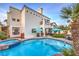 Captivating backyard with a sparkling pool, lush greenery, and spacious patio, providing the ultimate outdoor retreat at 8032 Marbella Cir, Las Vegas, NV 89128