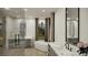 Contemporary bathroom features double vanities, freestanding tub, and natural light at 9 Rue Grimaldi Way, Henderson, NV 89011