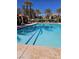 Community pool with multiple lounge chairs and a tropical landscape at 8170 Round Hills Cir, Las Vegas, NV 89113