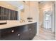 Bathroom featuring a vanity with dark cabinets, modern fixtures, and a shower-tub combo at 8255 Las Vegas Blvd # 1504, Las Vegas, NV 89123
