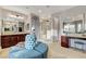 Elegant bathroom with double vanities, a spacious shower, and a makeup area at 9475 Windham Heights Ct, Las Vegas, NV 89139