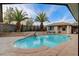 Backyard pool with cascading waterfalls, mature palm trees, and lounge chairs perfect for relaxation at 9475 Windham Heights Ct, Las Vegas, NV 89139
