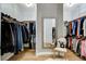 Spacious walk-in closet with organized hanging racks and shelving on either side of a central mirror at 9475 Windham Heights Ct, Las Vegas, NV 89139