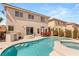 Backyard features sparkling pool, built-in grill, patio, and lush greenery at 10892 Royal Highlands St, Las Vegas, NV 89141
