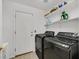 Convenient laundry room features modern appliances and ample shelving for storage solutions at 1465 Via Savona Dr, Henderson, NV 89052
