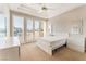 Bright primary bedroom featuring sleek contemporary design, a ceiling fan, and balcony access at 2221 Glenbrook Way, Las Vegas, NV 89117
