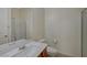 Clean bathroom featuring a modern vanity, toilet, and glass-enclosed shower at 370 Mano Destra Ln, Henderson, NV 89011