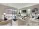 Bright, virtually staged living room featuring neutral decor, sliding glass doors and plenty of space at 370 Mano Destra Ln, Henderson, NV 89011