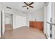 An airy bedroom with bright, neutral paint with built-in dresser and city views at 200 W Sahara Ave # 3004, Las Vegas, NV 89102