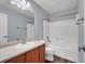 Bathroom featuring a single sink vanity, shower, and toilet at 5246 Aurora Beam Ave, Las Vegas, NV 89122
