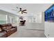 Loft area featuring carpet, ceiling fan, wall-mounted tv, desk area and couch at 6619 Frosted Harvest Ave, Las Vegas, NV 89108
