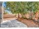 Spacious backyard featuring desert landscaping, mature trees, and a large concrete patio at 8005 Dover Shores Ave, Las Vegas, NV 89128