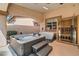 Backyard featuring a hot tub, sauna, and plunge tub at 9611 Trattoria St, Las Vegas, NV 89178
