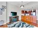 Open living room with an electric fireplace and view to the kitchen at 150 Las Vegas Blvd # 1711, Las Vegas, NV 89101