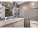 Modern bathroom featuring updated vanity, stylish fixtures and a frameless glass shower at 205 E Harmon Ave # 1010, Las Vegas, NV 89169