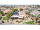 Overhead shot of home's landscaped backyard, covered patio, and solar panels in a neighborhood at 2971 Fort Matanzas Ter, Henderson, NV 89052