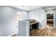 Upstairs hallway nook with a built-in desk and view of a bedroom through an open doorway at 6429 Pronghorn Ridge Ave, Las Vegas, NV 89122