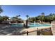 A community pool featuring a slide, sunbathing area, picnic area, and mature palm trees at 2431 Lilac Cove St, Las Vegas, NV 89135