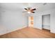 Hardwood floors, ceiling fan, and closet space define this well-lit bedroom at 2916 W Oakey Blvd, Las Vegas, NV 89102