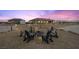 Backyard featuring desert landscaping with fire pit and lounge area at 3600 E Bridger St, Pahrump, NV 89061