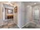 Hallway with decorative tiled floor leads to the front door at 8506 River Ridge Dr, Las Vegas, NV 89131