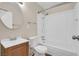 Clean bathroom featuring a vanity with modern fixtures and a shower-tub combo at 317 E Van Wagenen St, Henderson, NV 89015