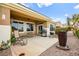 Beautiful backyard features desert landscaping, a patio, and mature trees at 482 Bonnie Brook Pl, Henderson, NV 89012