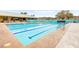 Long, sparkling lap pool with an inviting deck, surrounded by lush landscaping and clear blue skies at 482 Bonnie Brook Pl, Henderson, NV 89012