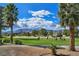 Picturesque golf course with palm trees and mountain views, showcasing a scenic and recreational environment at 8112 Golfers Oasis Dr, Las Vegas, NV 89149