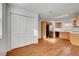 Kitchen area with wood-look flooring and ample storage for all culinary needs at 9177 Bucksprings Dr, Las Vegas, NV 89129