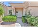 Inviting front door with manicured landscaping and brick-paved entrance at 1596 Fieldbrook St, Henderson, NV 89052