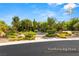 Beautifully landscaped front yard of a luxury home with a stone walkway and wrought iron gate at 23 Quiet Moon Ln, Las Vegas, NV 89135