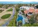 The aerial view captures the home's pool area which backs onto a golf course at 60 Innisbrook Ave, Las Vegas, NV 89113