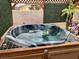 Backyard spa featuring an octagonal marble design and a playful yellow ducky at 1201 Madison Ave, Las Vegas, NV 89106