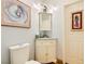 Quaint powder room featuring decorative artwork and a corner sink vanity at 2201 Rosanna St, Las Vegas, NV 89117