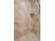 Modern shower with tiled walls and flooring, featuring a rainfall showerhead and convenient corner shelf at 319 Belfast St, Henderson, NV 89015