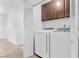 Functional laundry room with modern washer and dryer, and ample storage at 8620 Cremona Dr, Las Vegas, NV 89117