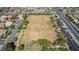 Aerial view of a large grassy field in a residential neighborhood with parking and trees at 10216 Via Roma Pl, Las Vegas, NV 89144