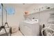 Well-lit laundry room featuring a washer, dryer, storage shelves, and space-saving accessories at 1328 Graphite Ave, Henderson, NV 89002
