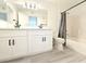 Renovated bathroom features dual sinks and a shower over tub at 5222 Mandalay Springs Dr # 202, Las Vegas, NV 89120