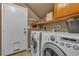 Functional laundry area featuring modern appliances and shelving for storage solutions at 6 Desert Dawn Ln, Henderson, NV 89074