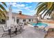 Inviting backyard with a refreshing swimming pool, patio set, and privacy at 6320 Vicuna Dr, Las Vegas, NV 89146