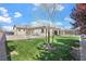 Expansive backyard with well-maintained lawn, trees, and a covered patio area at 2804 Candelaria Dr, Henderson, NV 89074