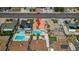 Aerial view of the home and the backyard pool at 325 Greenfield Ln, Las Vegas, NV 89107