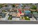 Aerial view showcases this single-Gathering house with a refreshing backyard pool at 325 Greenfield Ln, Las Vegas, NV 89107